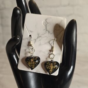 Elegant Black and Gold Heart Earrings